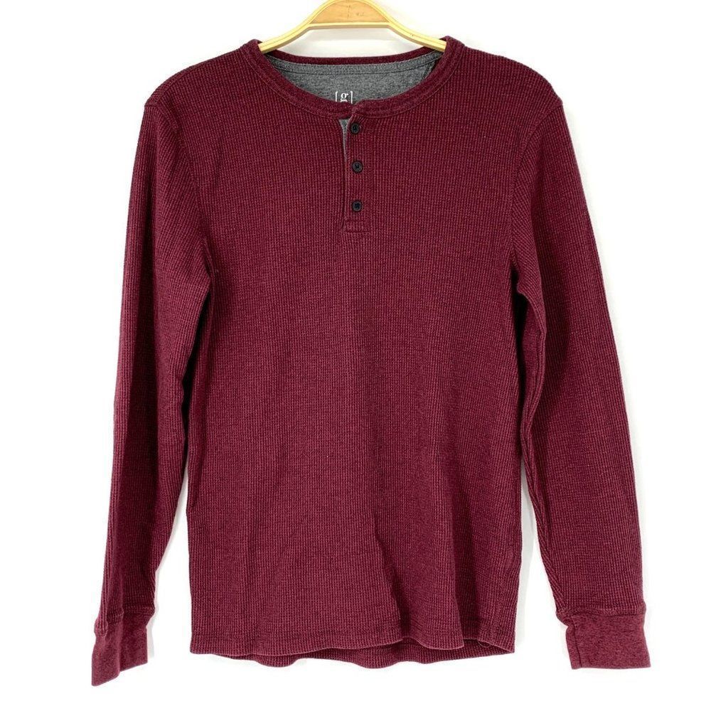 Mens George Thermal Henley burgundy Size Small Shirt Long Sleeve 3852 Top